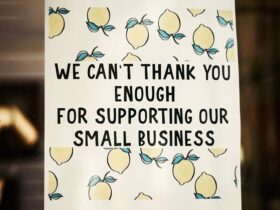 A picture of a sign thanking customers for supporting their small business.